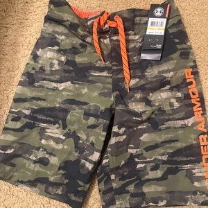 Under Armour Camo Board Shorts with Orange Accents